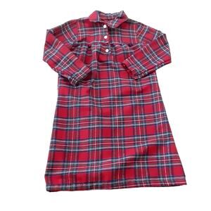 Pottery Barn Kids Tartan Plaid Flannel Nightgown Christmas Red Girls 4 Collared